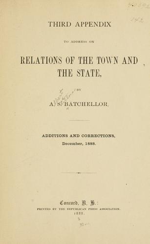 Cover for Third appendix to address on Relations of the town and the state