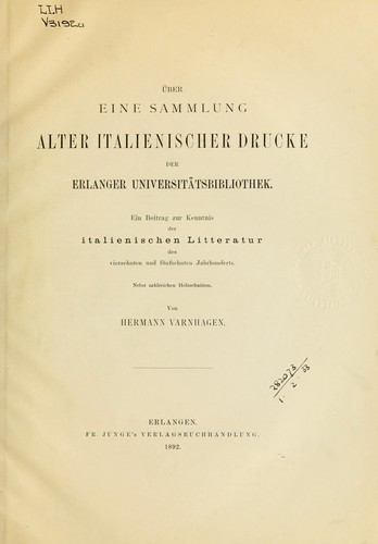 Cover for Über eine Sammlung alter italienischer Drucke der Erlanger Universitätsbibliothek