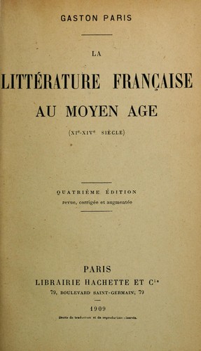 Cover for La littérature française au moyen age (XIe-XIVe siécle)