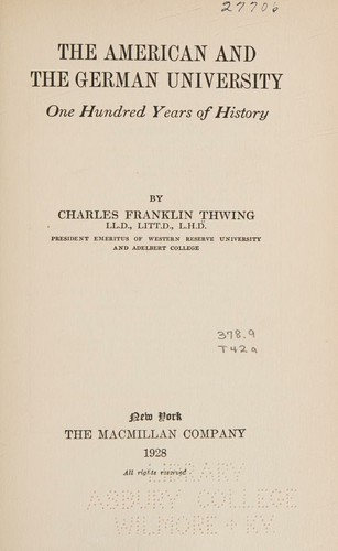 Cover for The American and the German University