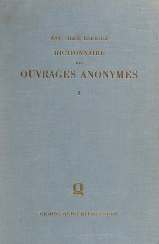 Cover for Dictionnaire des ouvrages anonymes