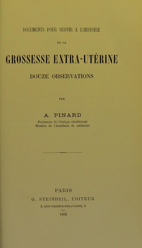 Cover for Documents pour servir à l'histoire de la grossesse extra-utérine, douze observations