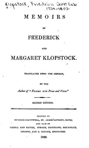 Cover for Memoirs of Frederick and Margaret Klopstock