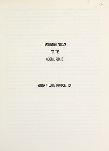 Cover for Summer village incorporation