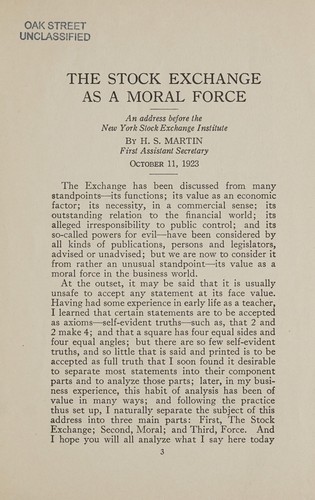 Cover for The stock exchange as a moral force