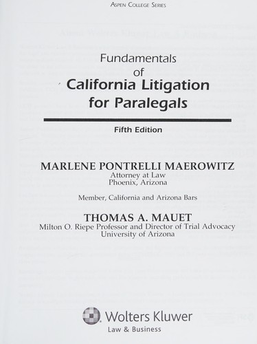 Cover for Fundamentals of California litigation for paralegals