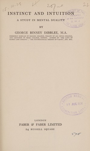 Cover for Instinct and intuition
