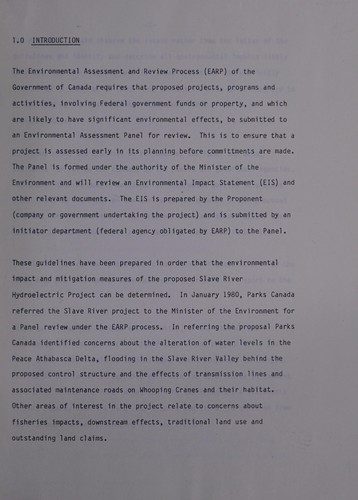 Cover for Draft guidelines for the preparation of an environmental impact statement for Slave River hydroelectric power development