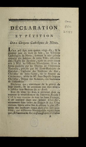 Cover for De claration et pe tition
