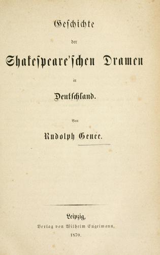 Cover for Geschichte der Shakespeare'schen Dramen in Deutschland