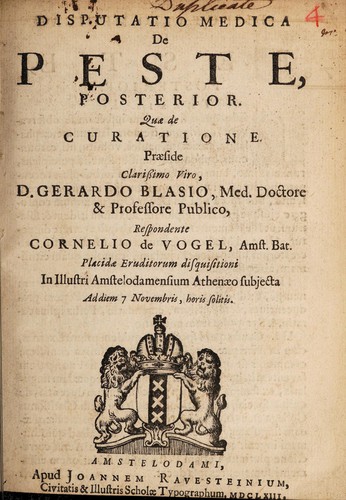 Cover for Disputatio medica de peste, posterior