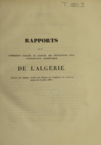 Cover for Rapports de la Commission chargée de rédiger des instructions pour l'exploration scientifique de l'Algérie