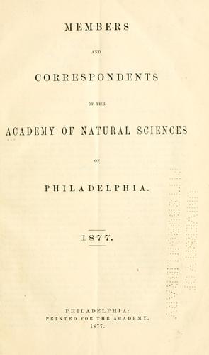 Cover for Members and correspondents of the Academy of Natural Sciences of Philadelphia, 1877.