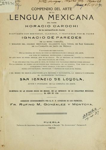 Cover for Compendio del arte de la lengua mexicana