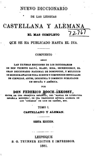 Cover for Nuevo diccionario de las lenguas castellana y alemana el mas completo que se ...