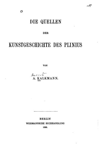 Cover for Die Quellen der Kunstgeschichte der Plinius