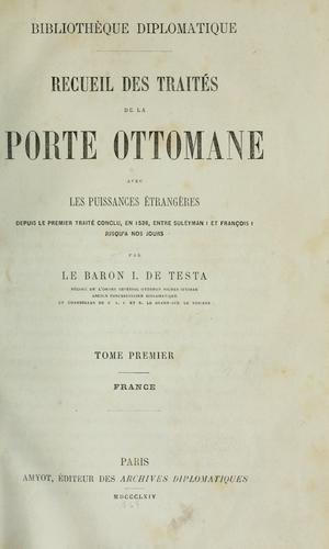 Cover for Recueil des traités de la Porte ottomane avec les puissance étrangères