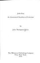 Cover for John Gay: an annotated checklist of criticism.