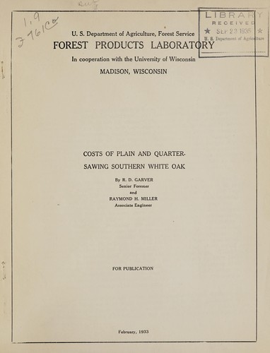 Cover for Costs of plain and quarter-sawing southern white oak