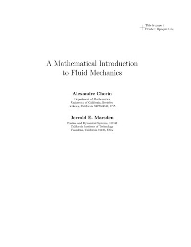 Cover for A mathematical introduction to fluid mechanics