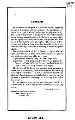 Cover for Four Place Logarithmic Tables: Containing the Logarithms of Numbers and of ...