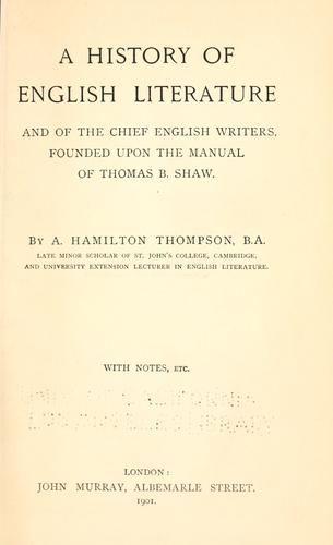 Cover for A history of English literature and of the chief English writers