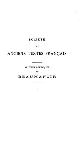 Cover for Oeuvres poétiques de Philippe de Remi, sire de Beaumanoir