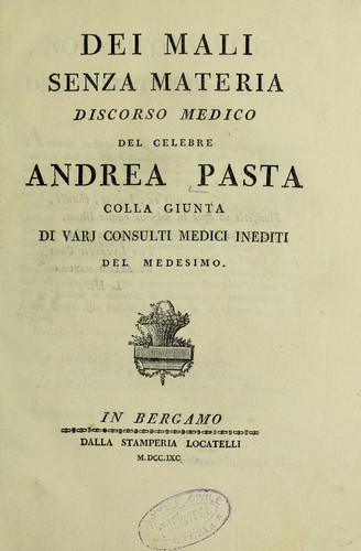 Cover for Dei mali senza materia discorso medico ...