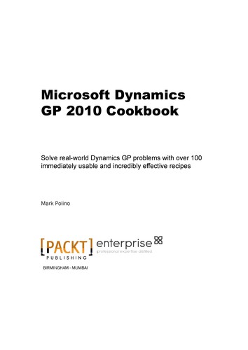 Cover for Microsoft Dynamics GP 2010 cookbook