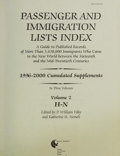 Cover for Passenger and Immigration Lists Index 1996-2000 (Passenger and Immigration Lists Index Cumulated Supplement)