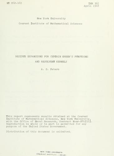 Cover for Residue expansions for certain Green's functions and resolvent kernels.