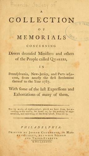 Cover for A Collection of memorials concerning divers deceased ministers and others of the people called Quakers