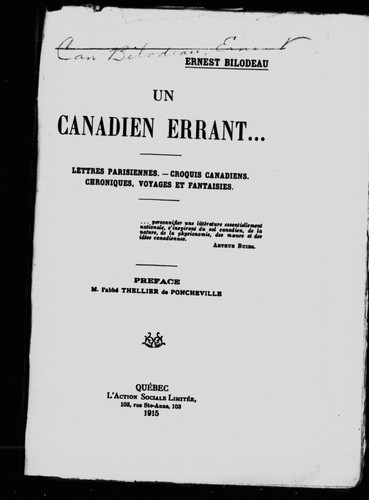 Cover for Un Canadien errant