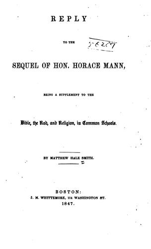 Cover for Reply to the Sequel of Hon. Horace Mann
