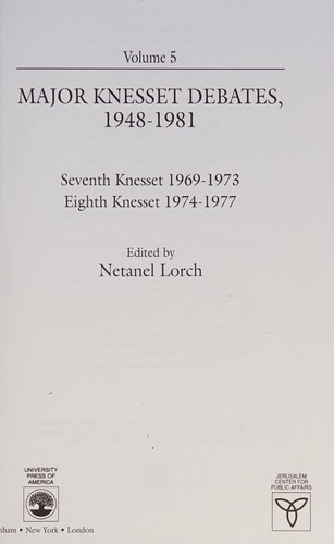 Cover for Major Knesset Debates, 1948-1981