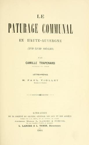 Cover for Le pâturage communal en Haute-Auvergne, 17e-18e sìecles.