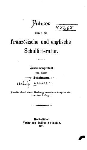 Cover for Führer durch die französische und englishe Schullitteratur: Zusammengestellt von einem Schulmann