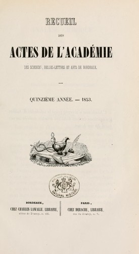 Cover for Actes de l'Academie Royale (Nationale) des Sciences, Belles-Lettres et Arts de Bordeaux