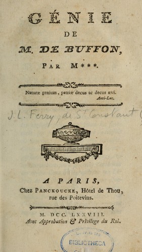 Cover for Génie de M. de Buffon