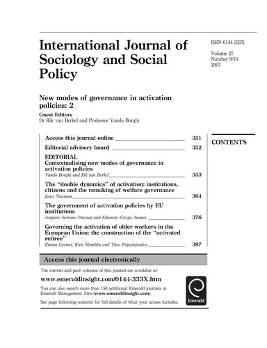 Cover for New modes of governance in activation policies