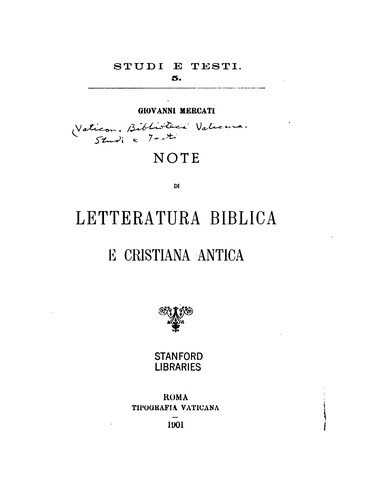 Cover for Note di letteratura biblica e cristiana antica.