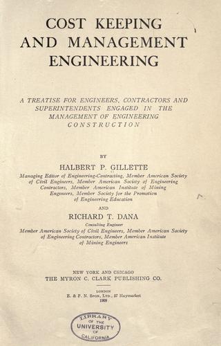 Cover for Cost keeping and management engineering