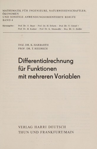 Cover for Differentialrechnung für Funktionen mit mehreren Variablen