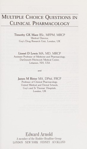 Cover for Multiple Choice Questions in Clinical Pharmacology (Multiple Choice Questions Series)