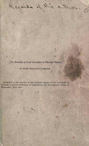 Cover for The relation of leaf structure to physical factors.