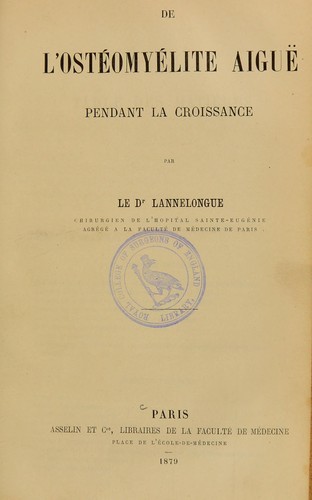 Cover for De l'ost©♭omy©♭lite aigu©± pendant la croissance
