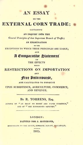Cover for An essay on the external corn trade.