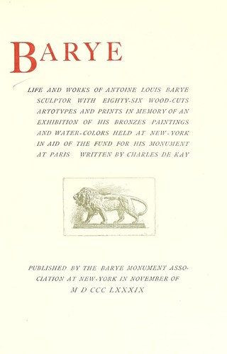 Cover for Barye; life and works of Antoine Louis Barye, sculptor