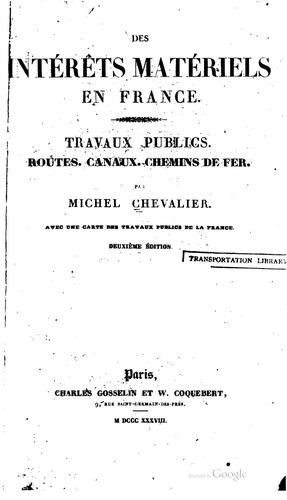 Cover for Des intéréts matériels en France.