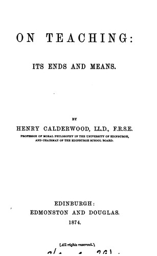 Cover for On teaching: its ends and means